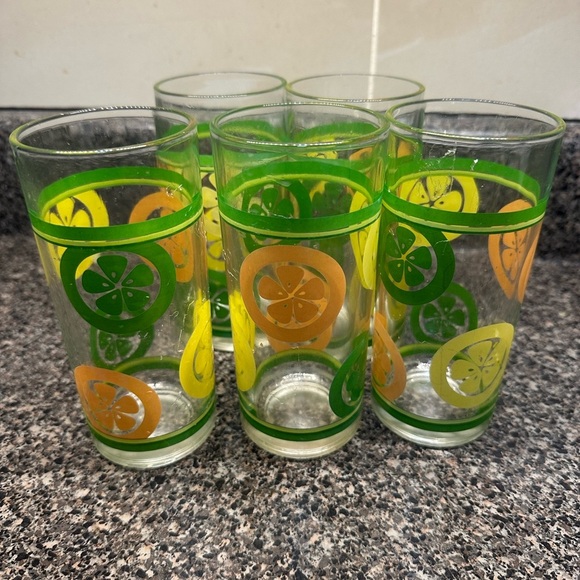 Rare Vintage MCM 70’s Set Of 5 Citrus Glasses - Picture 1 of 4